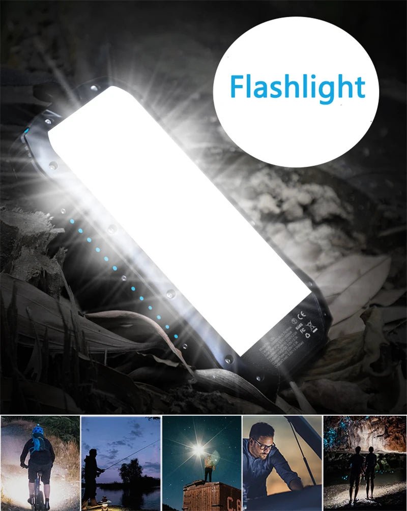 Solar Power Bank 26800mAh Waterproof Portable Solar Panel Fast Charger Powerbank External Battery Power Bank with Camping Light - Golden High-Tech