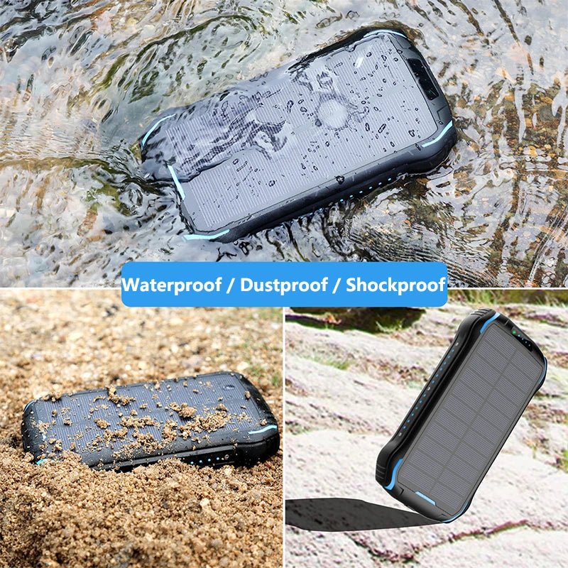 Solar Power Bank 26800mAh Waterproof Portable Solar Panel Fast Charger Powerbank External Battery Power Bank with Camping Light - Golden High-Tech