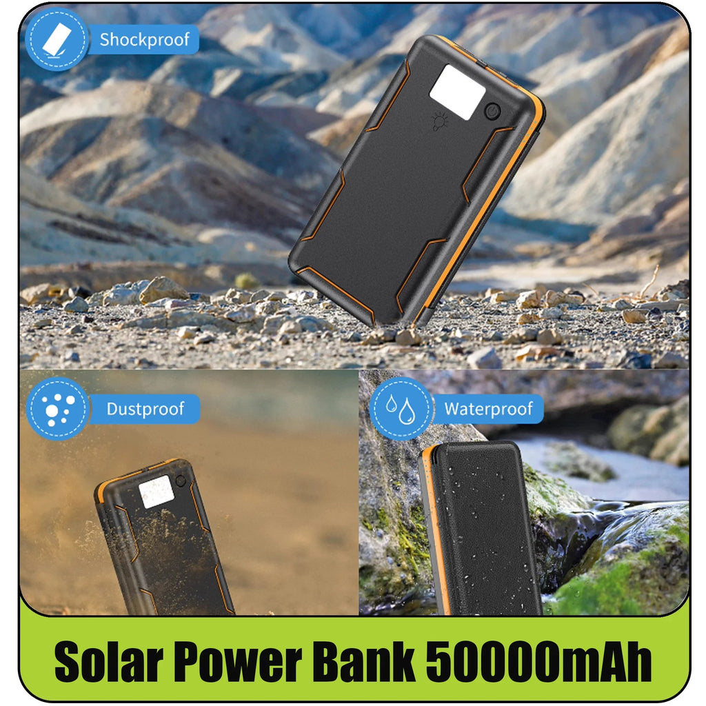 Solar Power Bank 50000mAH Folding Solar Panels 5V 2A USB Output Portable Outdoor Camping Sun Power For IPhone Android - Golden High-Tech