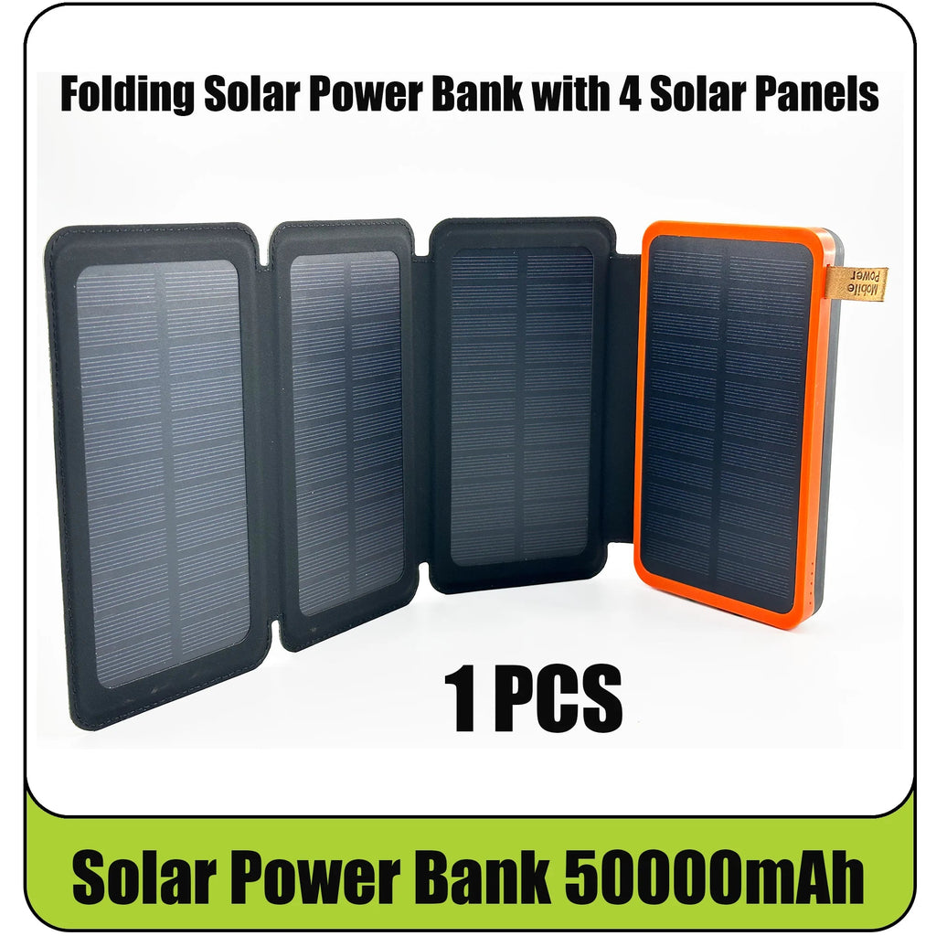 Solar Power Bank 50000mAH Folding Solar Panels 5V 2A USB Output Portable Outdoor Camping Sun Power For IPhone Android - Golden High-Tech