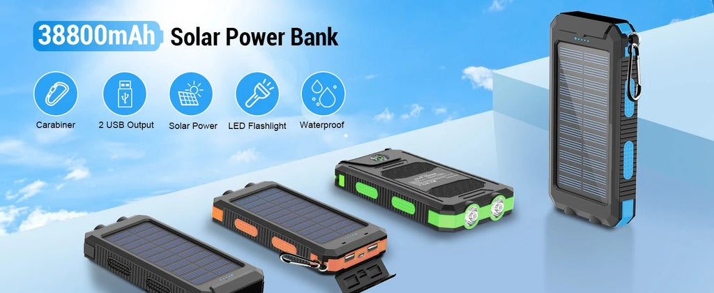 Solar power bank 50000mAh with built-in cable, lightweight and large capacity universal mobile power supply for mobile phones - Golden High-Tech