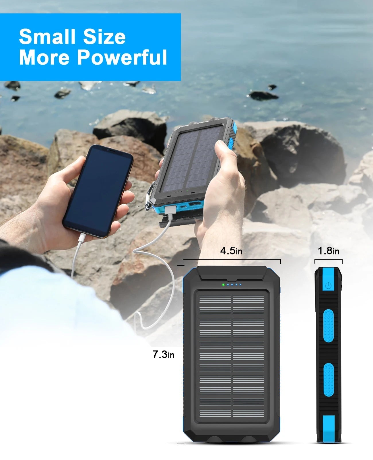 Solar power bank 50000mAh with built-in cable, lightweight and large capacity universal mobile power supply for mobile phones - Golden High-Tech