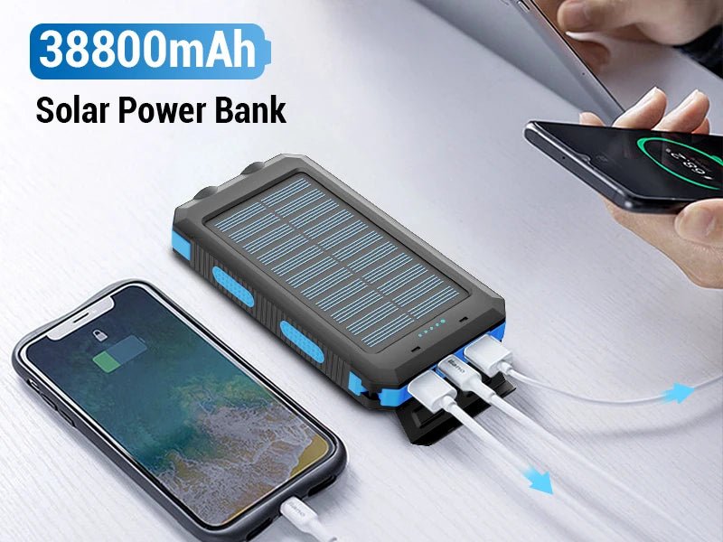 Solar power bank 50000mAh with built-in cable, lightweight and large capacity universal mobile power supply for mobile phones - Golden High-Tech