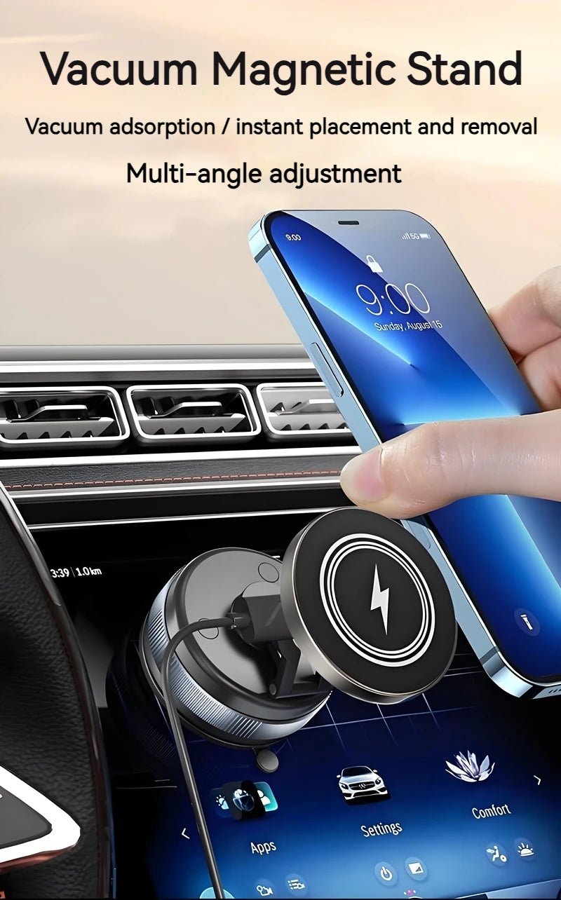 Support de chargeur sans fil magnétique à aspiration sous vide en métal 15W 360 ° Giroir compatible avec les smartphones, pour voiture, salle de bain, salle de sport - Golden High-Tech