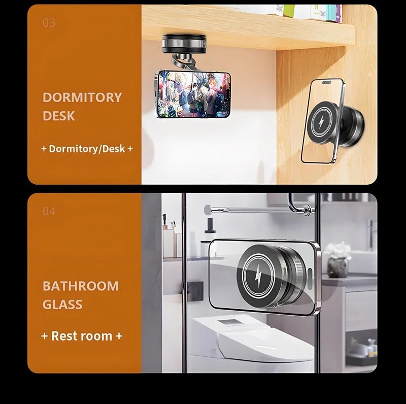 Support de chargeur sans fil magnétique à aspiration sous vide en métal 15W 360 ° Giroir compatible avec les smartphones, pour voiture, salle de bain, salle de sport - Golden High-Tech