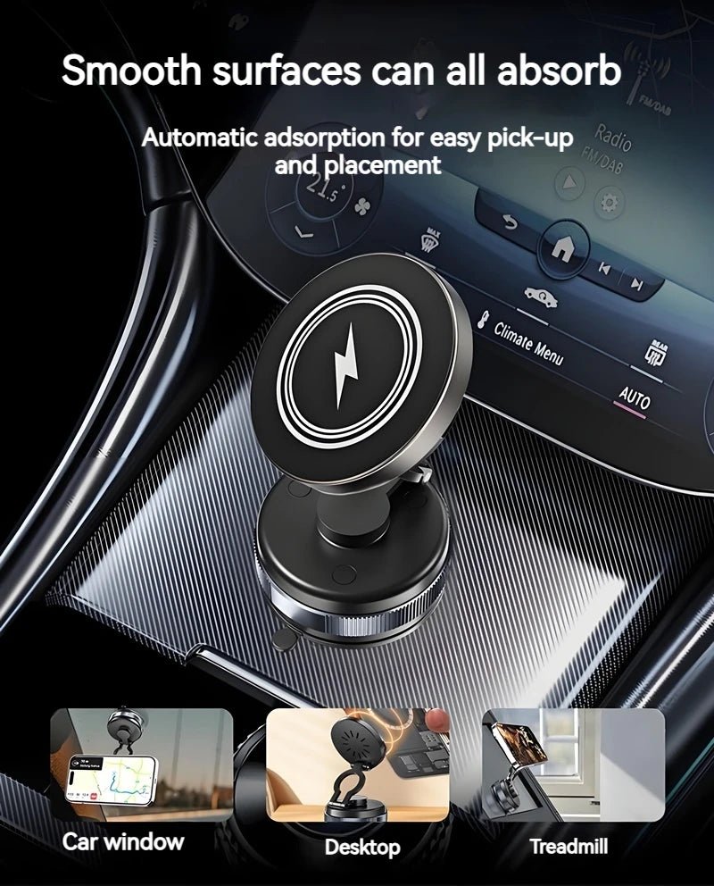 Support de chargeur sans fil magnétique à aspiration sous vide en métal 15W 360 ° Giroir compatible avec les smartphones, pour voiture, salle de bain, salle de sport - Golden High-Tech