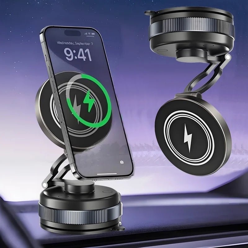 Support de chargeur sans fil magnétique à aspiration sous vide en métal 15W 360 ° Giroir compatible avec les smartphones, pour voiture, salle de bain, salle de sport - Golden High-Tech