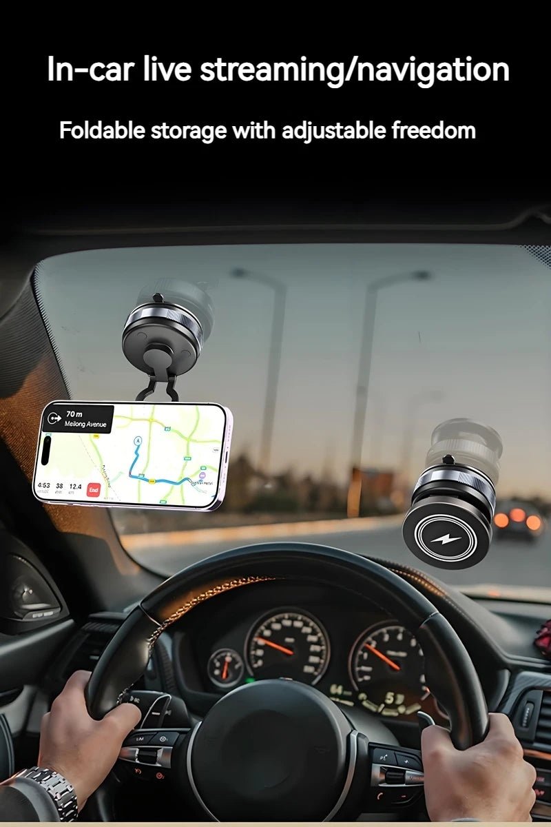Support de chargeur sans fil magnétique à aspiration sous vide en métal 15W 360 ° Giroir compatible avec les smartphones, pour voiture, salle de bain, salle de sport - Golden High-Tech