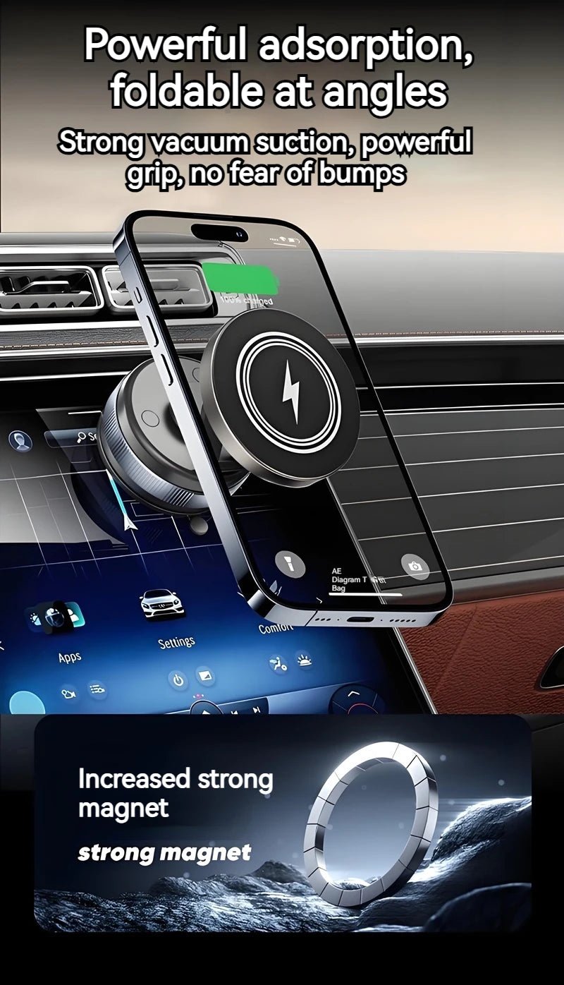 Support de chargeur sans fil magnétique à aspiration sous vide en métal 15W 360 ° Giroir compatible avec les smartphones, pour voiture, salle de bain, salle de sport - Golden High-Tech