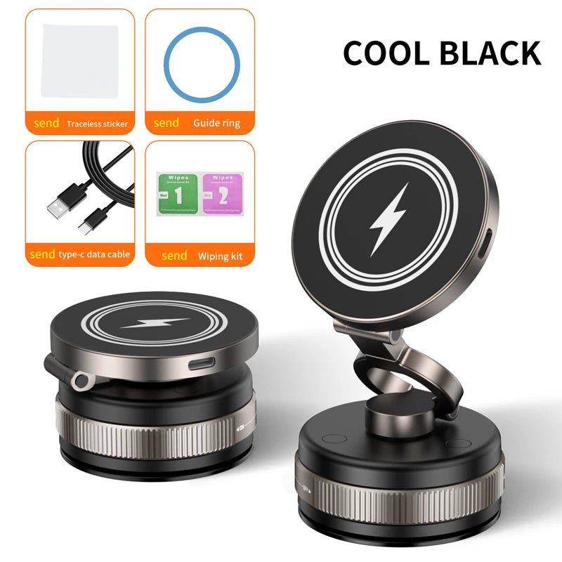 Support de chargeur sans fil magnétique à aspiration sous vide en métal 15W 360 ° Giroir compatible avec les smartphones, pour voiture, salle de bain, salle de sport - Golden High-Tech