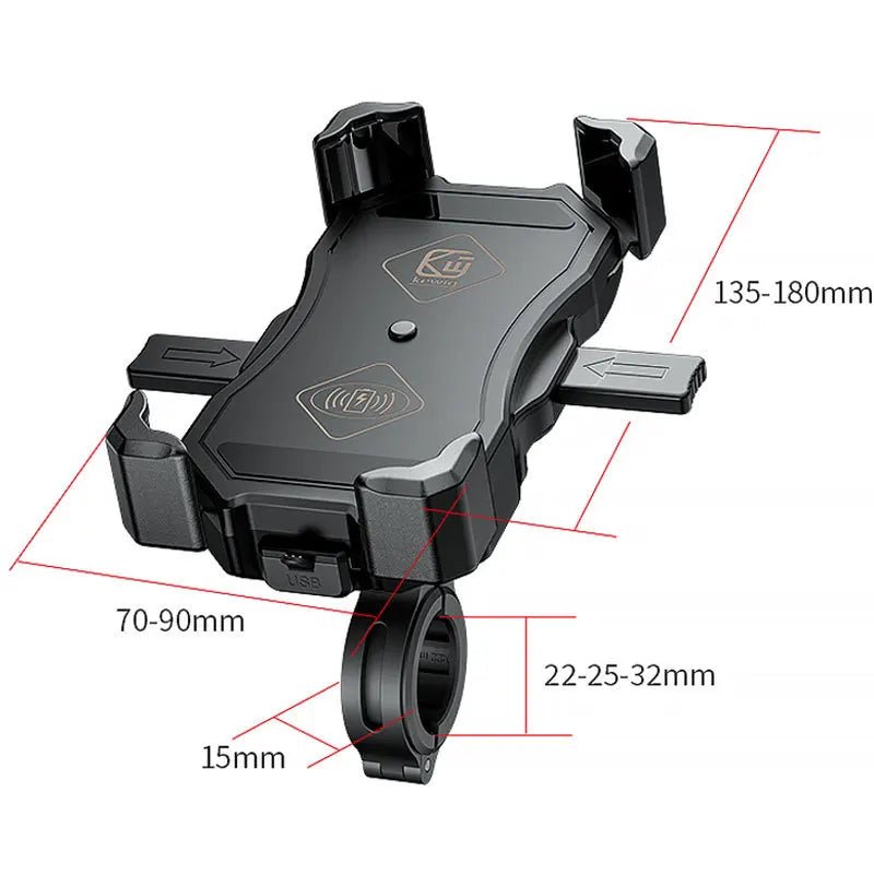 Support de téléphone portable pour moto avec chargeur sans fil USB Qi QC 3.0, support de smartphone pour moteur de scooter et vélo de course - Golden High-Tech