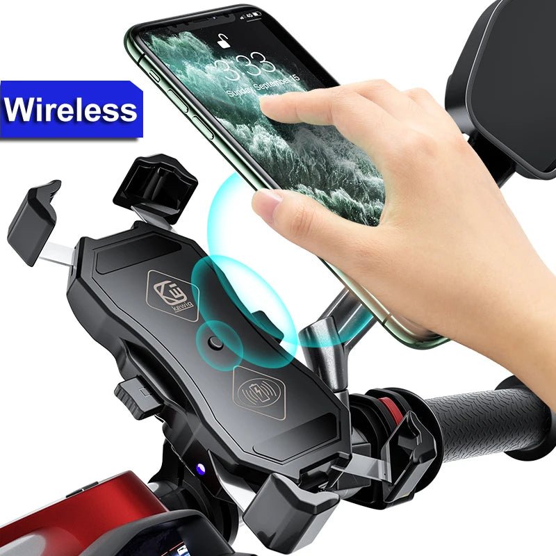 Support de téléphone portable pour moto avec chargeur sans fil USB Qi QC 3.0, support de smartphone pour moteur de scooter et vélo de course - Golden High-Tech