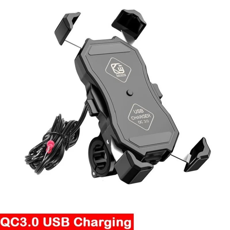 Support de téléphone portable pour moto avec chargeur sans fil USB Qi QC 3.0, support de smartphone pour moteur de scooter et vélo de course - Golden High-Tech