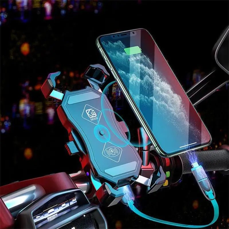 Support de téléphone portable pour moto avec chargeur sans fil USB Qi QC 3.0, support de smartphone pour moteur de scooter et vélo de course - Golden High-Tech