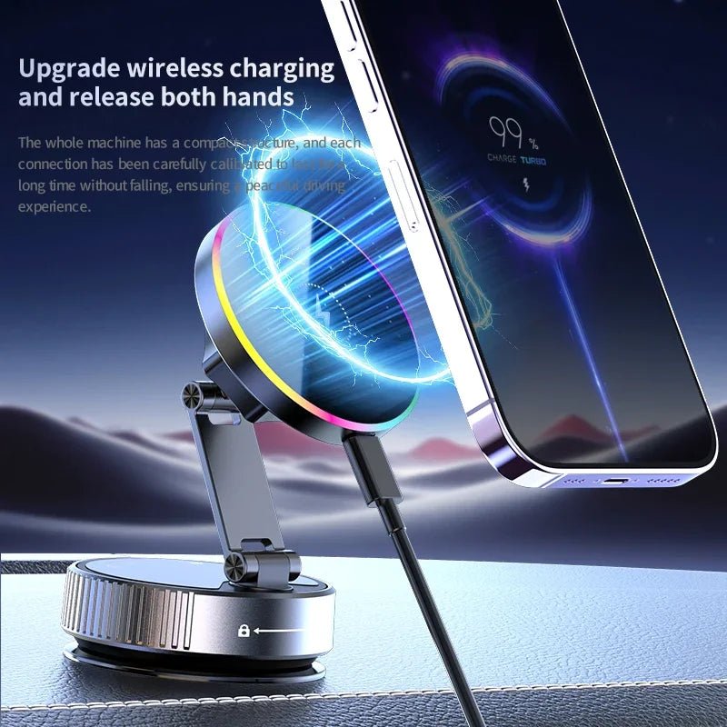 Support de téléphone pour voiture, chargeur magnétique sans fil, refroidissement par aspiration sous vide 15W, rotatif à 360 degrés, Compatible avec les Smartphones iPhone - Golden High-Tech
