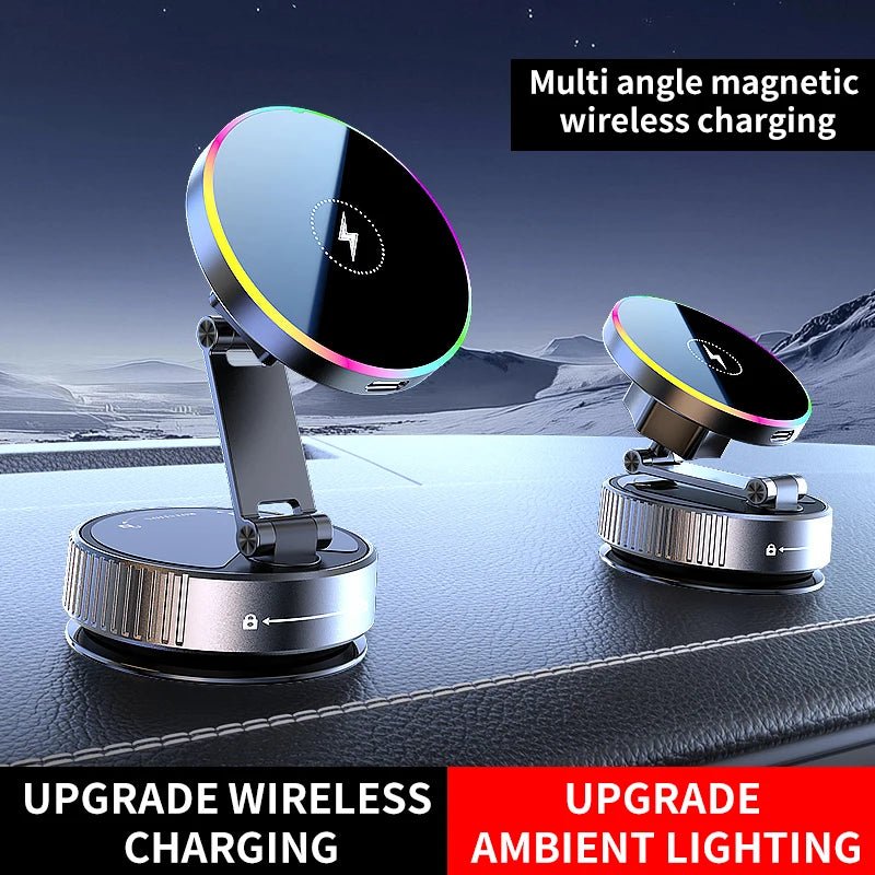 Support de téléphone pour voiture, chargeur magnétique sans fil, refroidissement par aspiration sous vide 15W, rotatif à 360 degrés, Compatible avec les Smartphones iPhone - Golden High-Tech