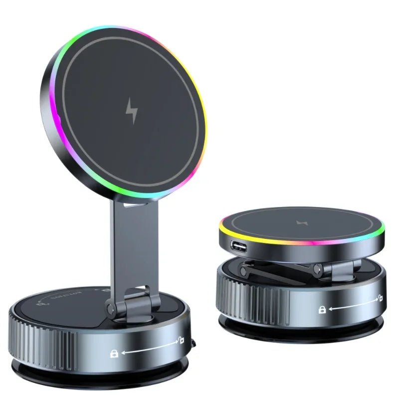 Support de téléphone pour voiture, chargeur magnétique sans fil, refroidissement par aspiration sous vide 15W, rotatif à 360 degrés, Compatible avec les Smartphones iPhone - Golden High-Tech
