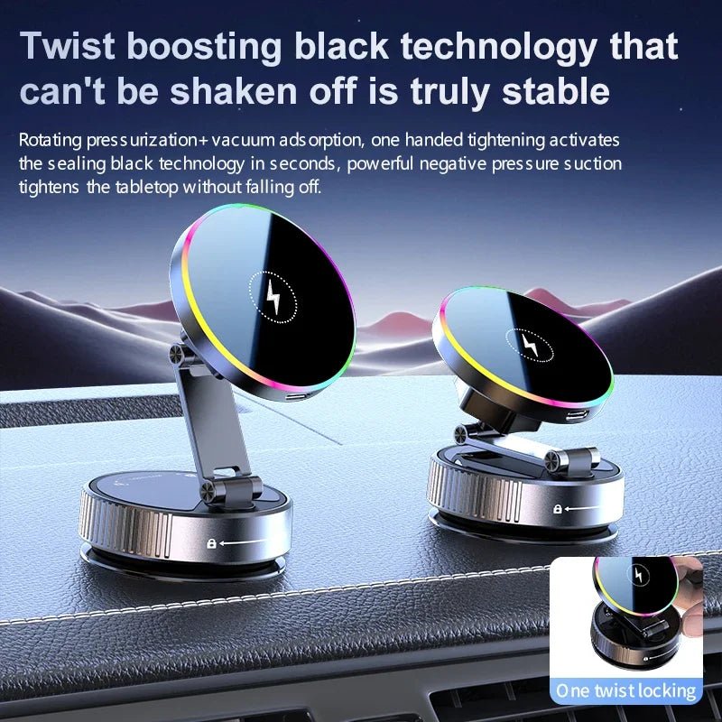Support de téléphone pour voiture, chargeur magnétique sans fil, refroidissement par aspiration sous vide 15W, rotatif à 360 degrés, Compatible avec les Smartphones iPhone - Golden High-Tech