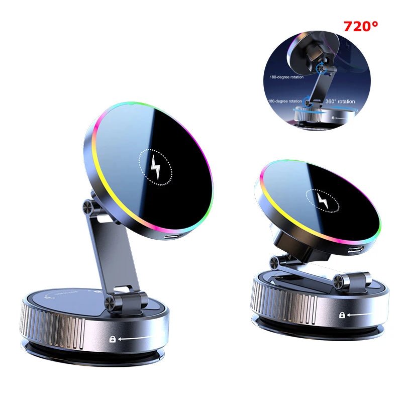 Support de téléphone pour voiture, chargeur magnétique sans fil, refroidissement par aspiration sous vide 15W, rotatif à 360 degrés, Compatible avec les Smartphones iPhone - Golden High-Tech