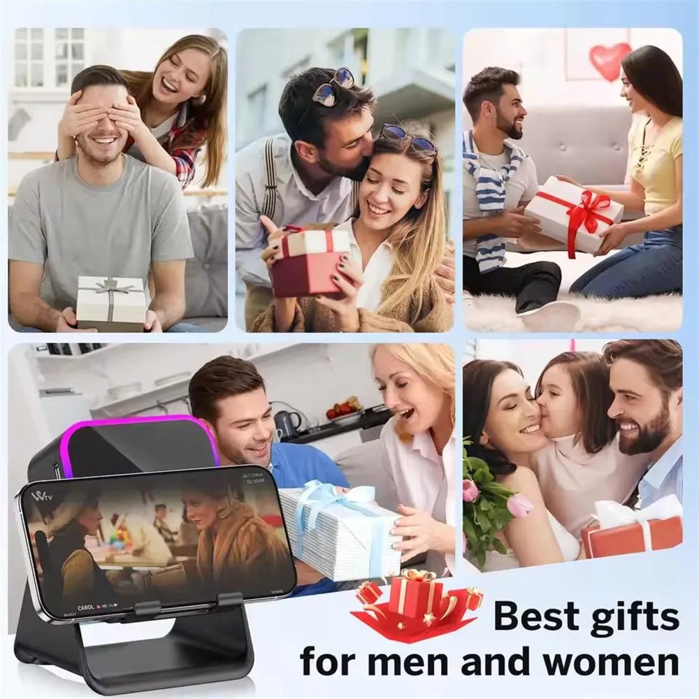 Support de téléphone réglable 2 en 1 avec haut-parleur Bluetooth et lumière RGB, support de bureau pour regarder des films, compatible avec les smartphones iPhone et Android - Golden High-Tech