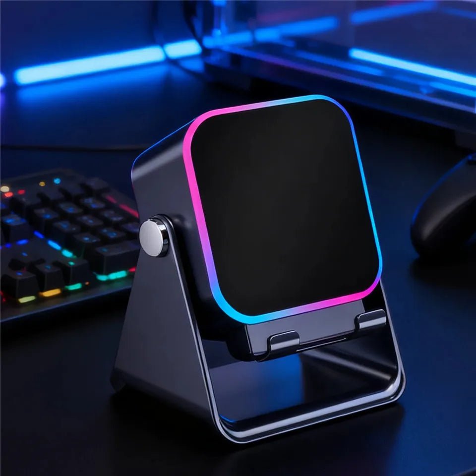 Support de téléphone réglable 2 en 1 avec haut-parleur Bluetooth et lumière RGB, support de bureau pour regarder des films, compatible avec les smartphones iPhone et Android - Golden High-Tech
