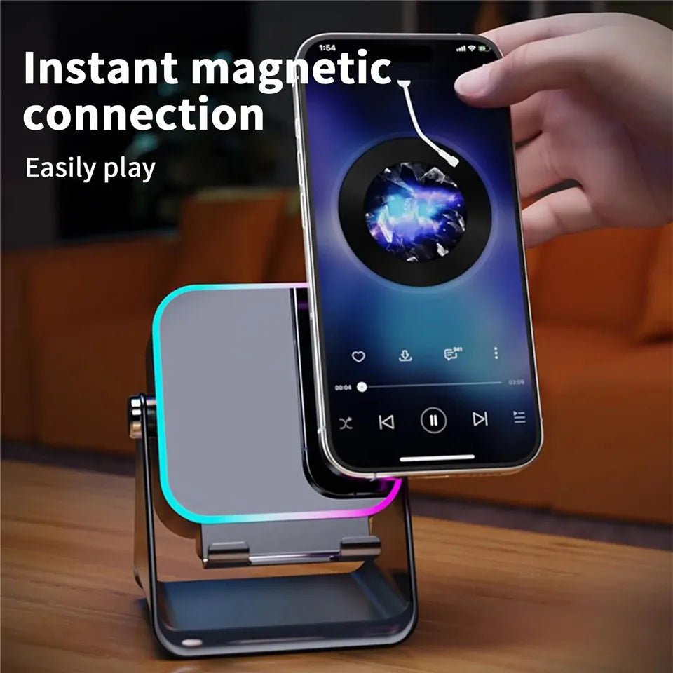 Support de téléphone réglable 2 en 1 avec haut-parleur Bluetooth et lumière RGB, support de bureau pour regarder des films, compatible avec les smartphones iPhone et Android - Golden High-Tech