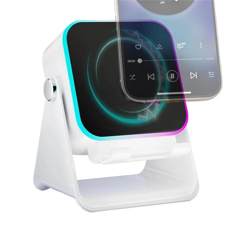 Support de téléphone réglable 2 en 1 avec haut-parleur Bluetooth et lumière RGB, support de bureau pour regarder des films, compatible avec les smartphones iPhone et Android - Golden High-Tech