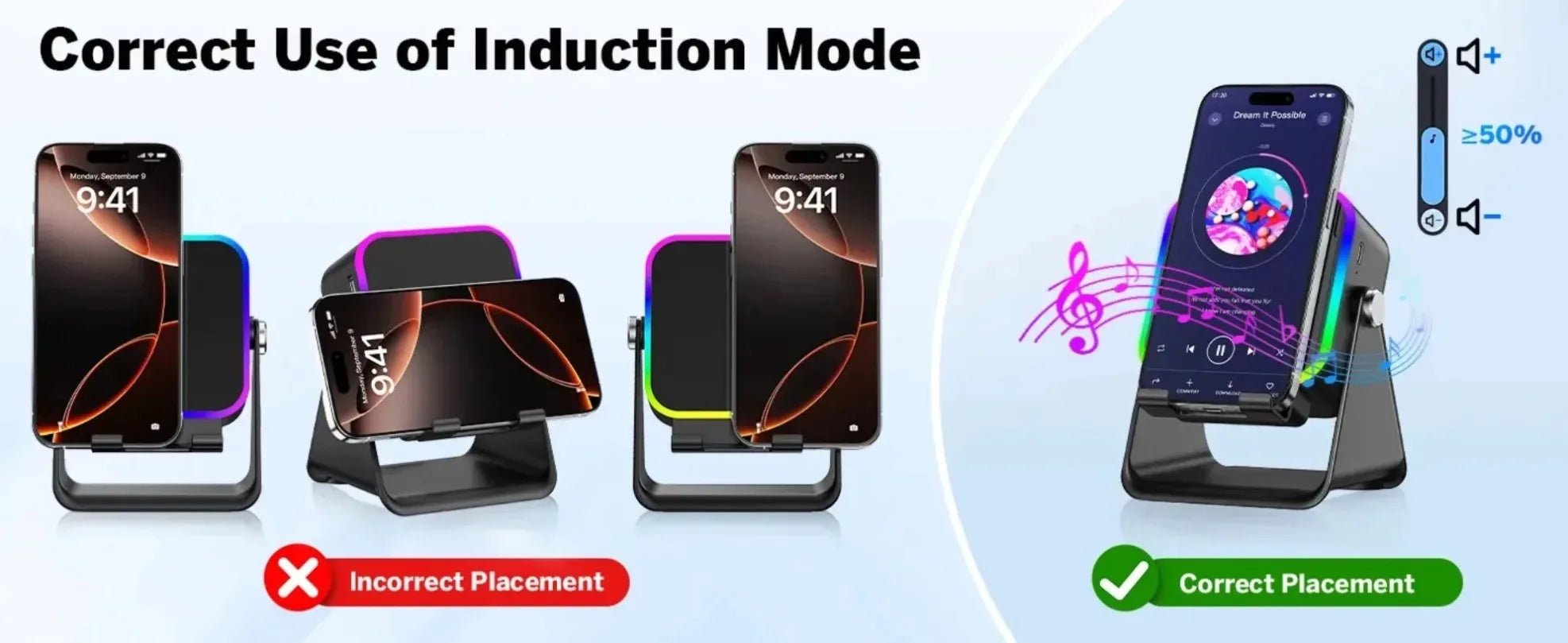 Support de téléphone réglable 2 en 1 avec haut-parleur Bluetooth et lumière RGB, support de bureau pour regarder des films, compatible avec les smartphones iPhone et Android - Golden High-Tech