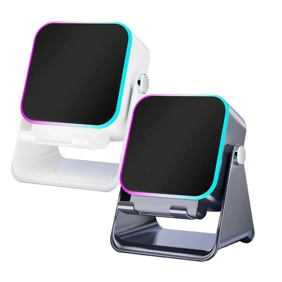 Support de téléphone réglable 2 en 1 avec haut-parleur Bluetooth et lumière RGB, support de bureau pour regarder des films, compatible avec les smartphones iPhone et Android - Golden High-Tech