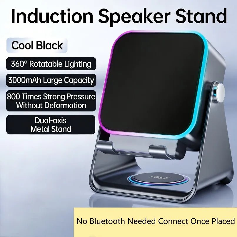 Support de téléphone réglable 2 en 1 avec haut-parleur Bluetooth et lumière RGB, support de bureau pour regarder des films, compatible avec les smartphones iPhone et Android - Golden High-Tech