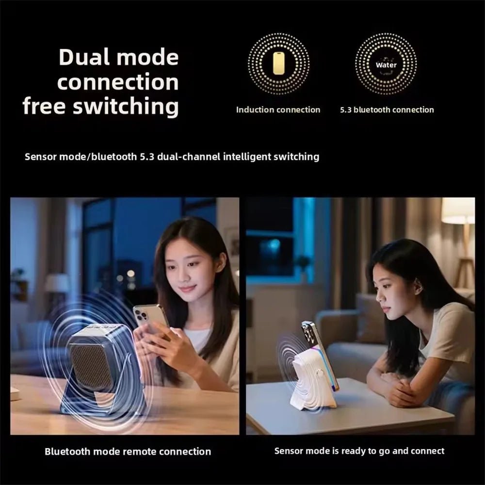 Support de téléphone réglable 2 en 1 avec haut-parleur Bluetooth et lumière RGB, support de bureau pour regarder des films, compatible avec les smartphones iPhone et Android - Golden High-Tech