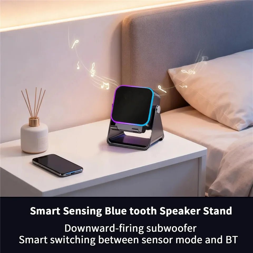 Support de téléphone réglable 2 en 1 avec haut-parleur Bluetooth et lumière RGB, support de bureau pour regarder des films, compatible avec les smartphones iPhone et Android - Golden High-Tech