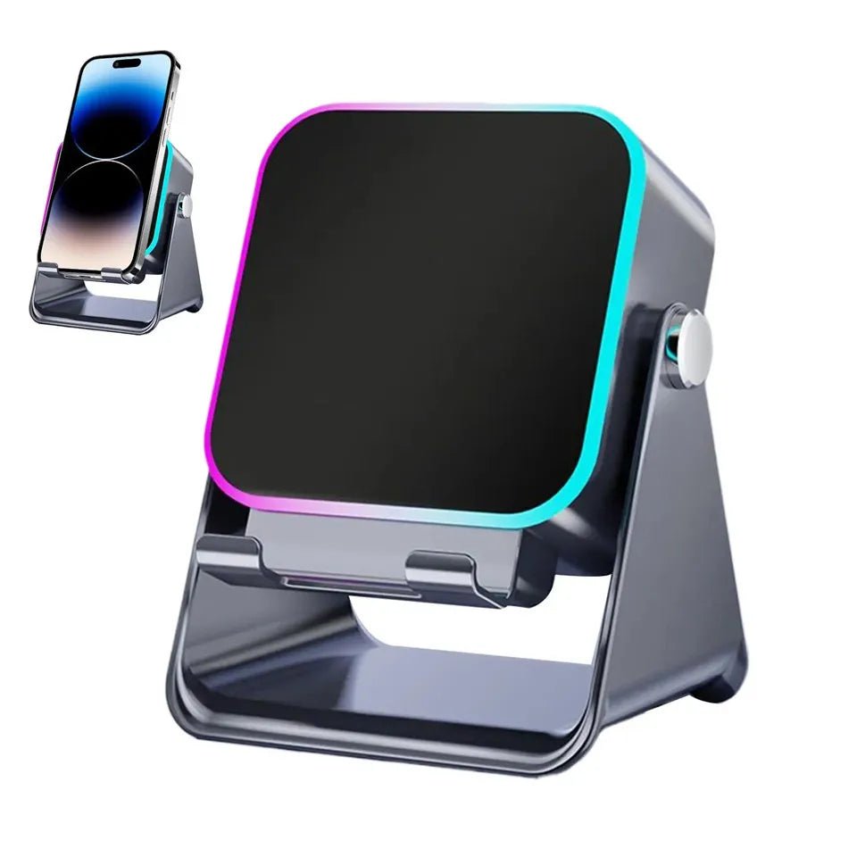 Support de téléphone réglable 2 en 1 avec haut-parleur Bluetooth et lumière RGB, support de bureau pour regarder des films, compatible avec les smartphones iPhone et Android - Golden High-Tech
