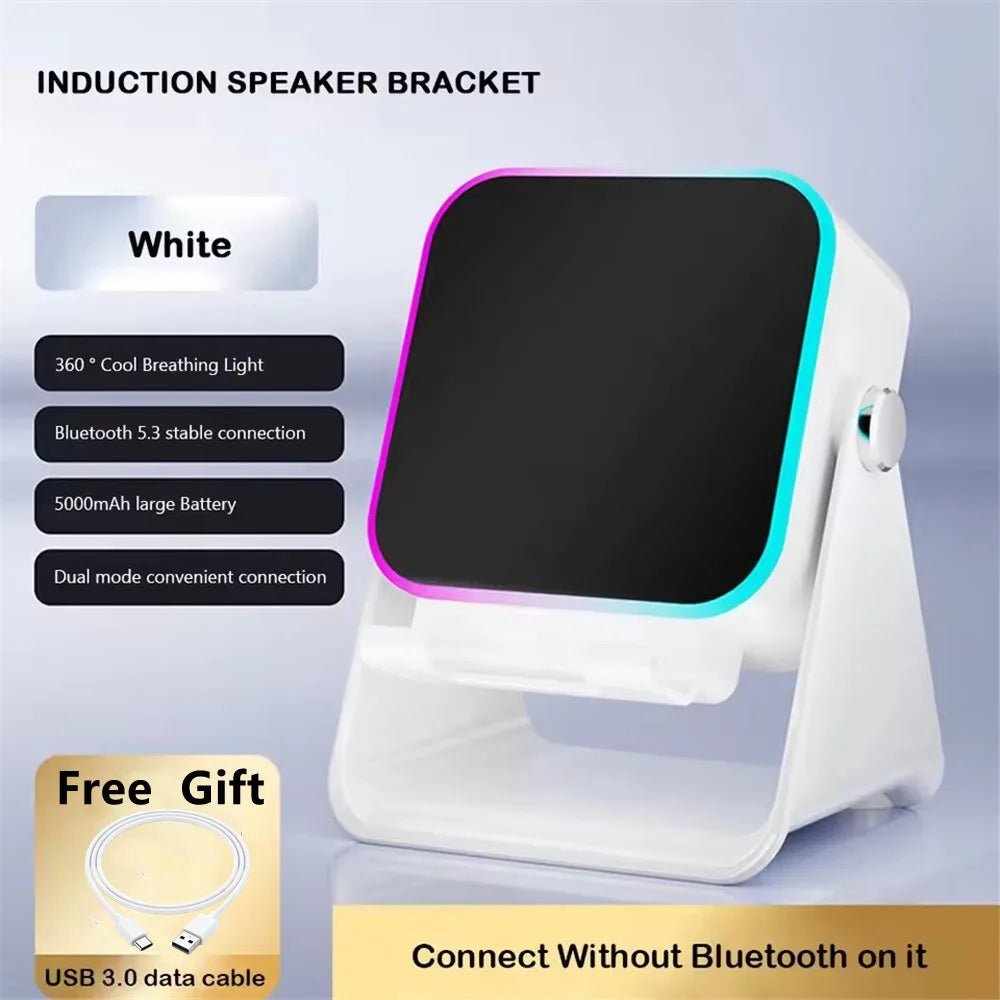 Support de téléphone réglable 2 en 1 avec haut-parleur Bluetooth et lumière RGB, support de bureau pour regarder des films, compatible avec les smartphones iPhone et Android - Golden High-Tech