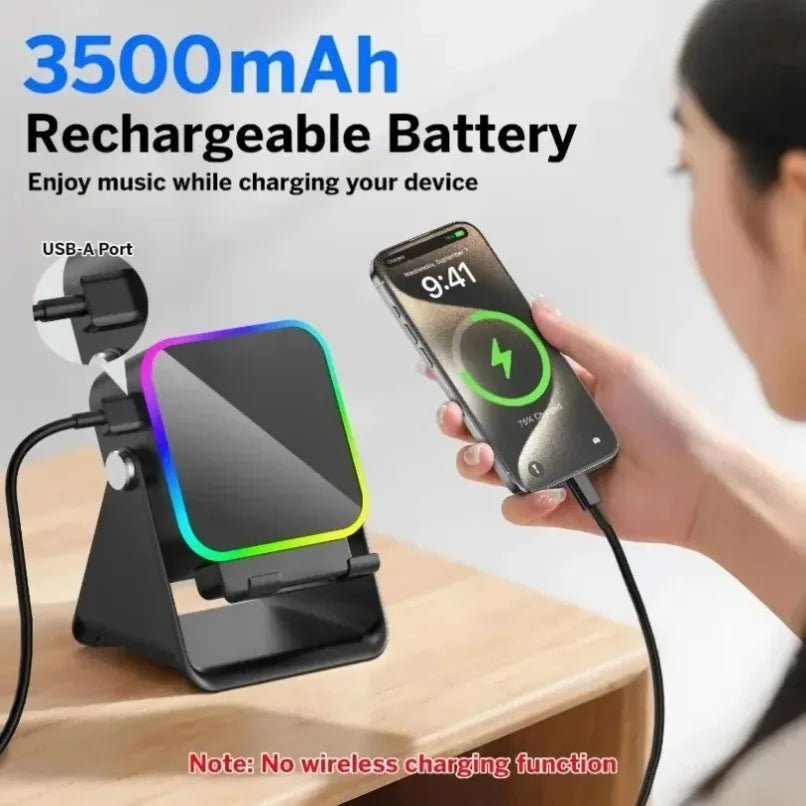 Support de téléphone réglable 2 en 1 avec haut-parleur Bluetooth et lumière RGB, support de bureau pour regarder des films, compatible avec les smartphones iPhone et Android - Golden High-Tech