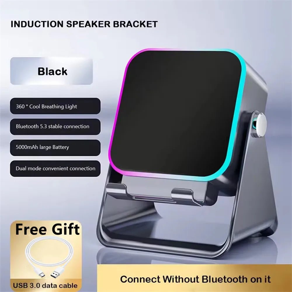 Support de téléphone réglable 2 en 1 avec haut-parleur Bluetooth et lumière RGB, support de bureau pour regarder des films, compatible avec les smartphones iPhone et Android - Golden High-Tech