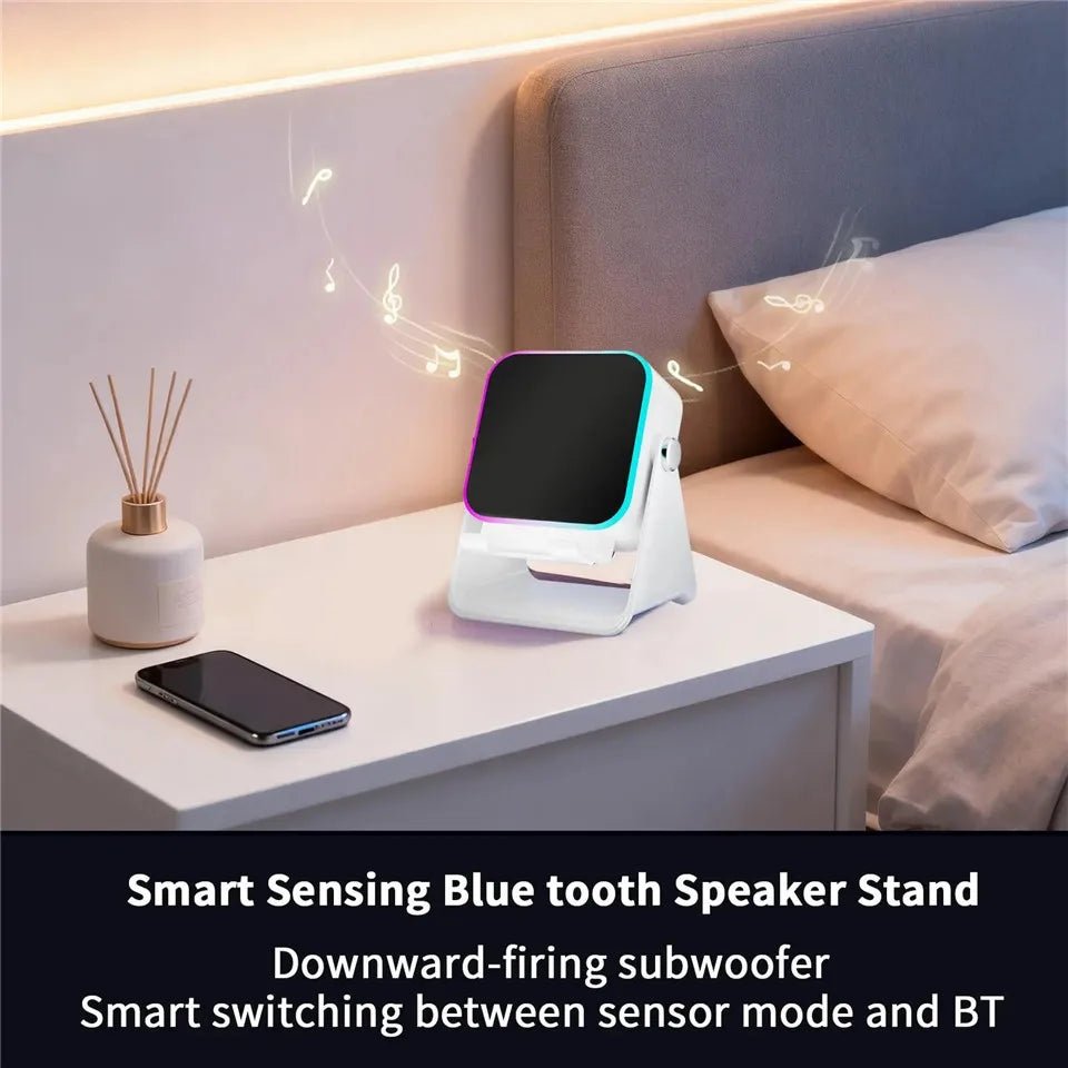 Support de téléphone réglable 2 en 1 avec haut-parleur Bluetooth et lumière RGB, support de bureau pour regarder des films, compatible avec les smartphones iPhone et Android - Golden High-Tech