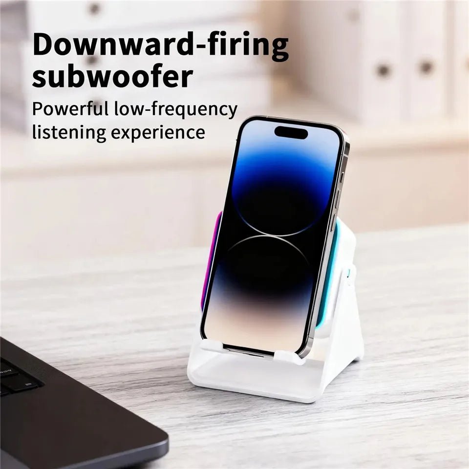 Support de téléphone réglable 2 en 1 avec haut-parleur Bluetooth et lumière RGB, support de bureau pour regarder des films, compatible avec les smartphones iPhone et Android - Golden High-Tech