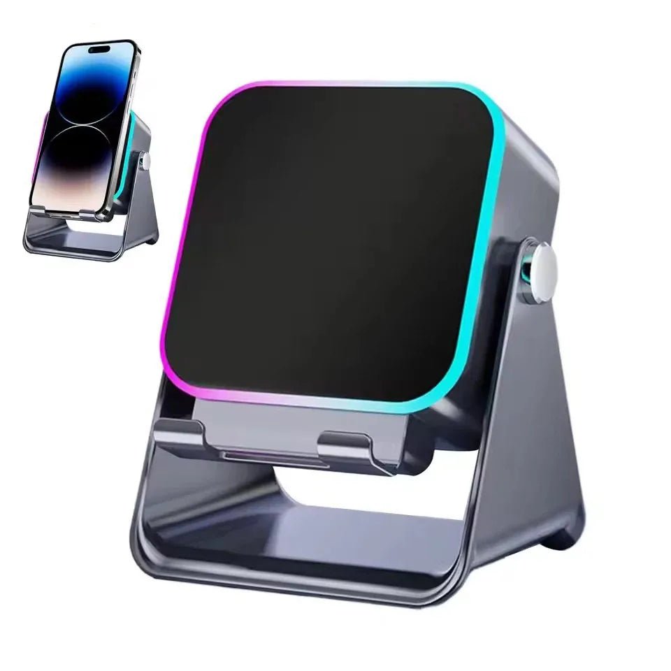 Support de téléphone réglable 2 en 1 avec haut-parleur Bluetooth et lumière RGB, support de bureau pour regarder des films, compatible avec les smartphones iPhone et Android - Golden High-Tech