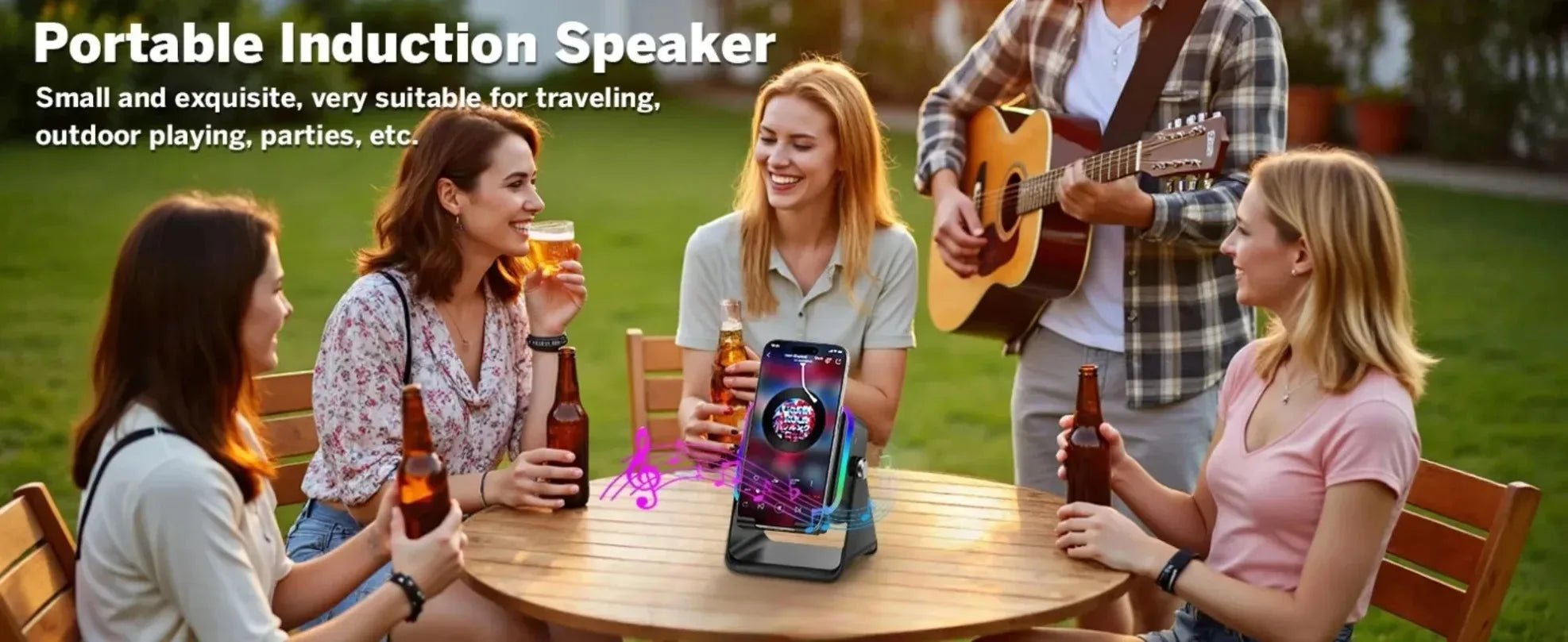 Support de téléphone réglable 2 en 1 avec haut-parleur Bluetooth et lumière RGB, support de bureau pour regarder des films, compatible avec les smartphones iPhone et Android - Golden High-Tech