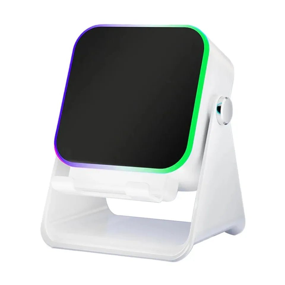 Support de téléphone réglable 2 en 1 avec haut-parleur Bluetooth et lumière RGB, support de bureau pour regarder des films, compatible avec les smartphones iPhone et Android - Golden High-Tech
