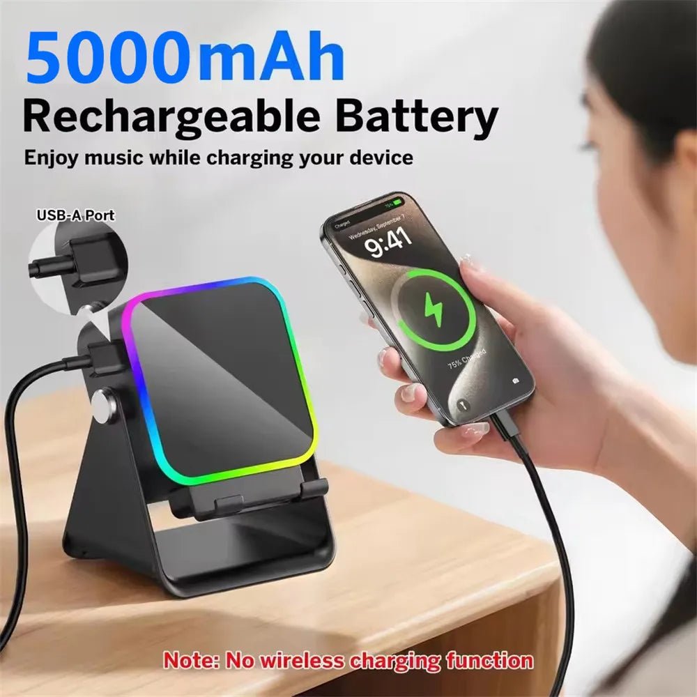 Support de téléphone réglable 2 en 1 avec haut-parleur Bluetooth et lumière RGB, support de bureau pour regarder des films, compatible avec les smartphones iPhone et Android - Golden High-Tech