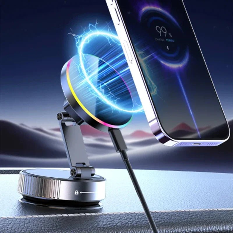 Support magnétique à ventouse pour voiture avec chargeur sans fil, support de téléphone rotatif à 360 degrés, réglable et pliable pour smartphones - Golden High-Tech
