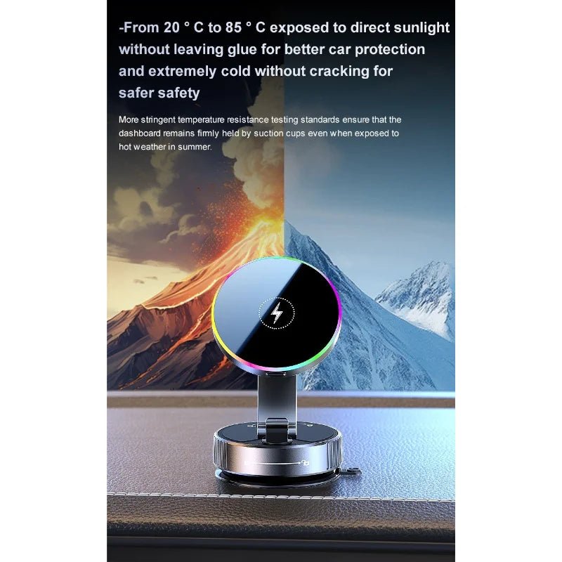 Support magnétique à ventouse pour voiture avec chargeur sans fil, support de téléphone rotatif à 360 degrés, réglable et pliable pour smartphones - Golden High-Tech