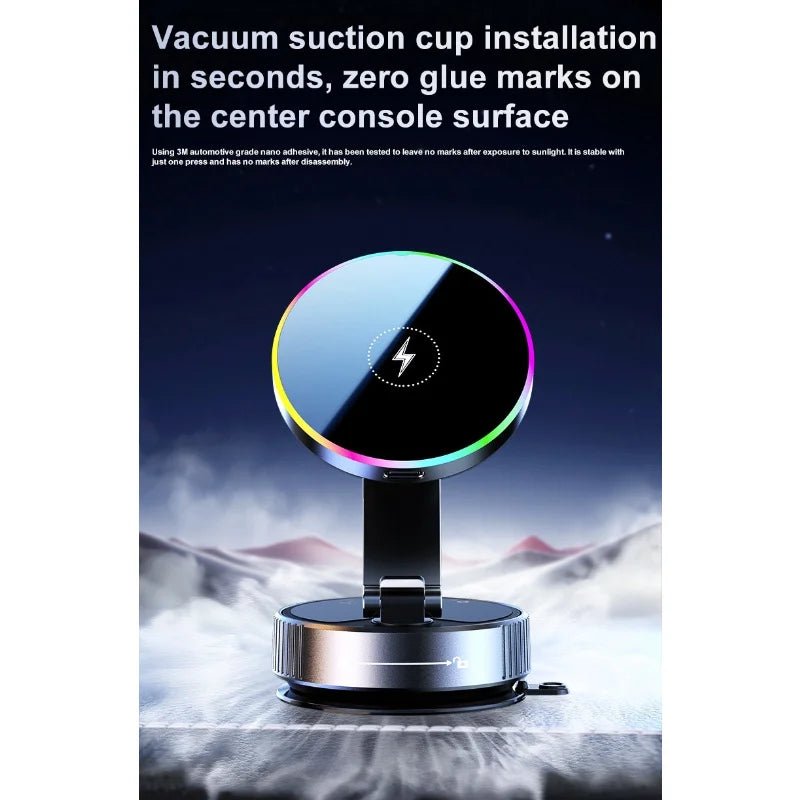 Support magnétique à ventouse pour voiture avec chargeur sans fil, support de téléphone rotatif à 360 degrés, réglable et pliable pour smartphones - Golden High-Tech