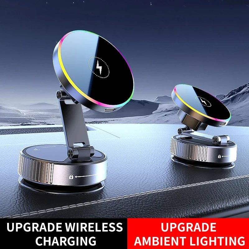 Support magnétique à ventouse pour voiture avec chargeur sans fil, support de téléphone rotatif à 360 degrés, réglable et pliable pour smartphones - Golden High-Tech
