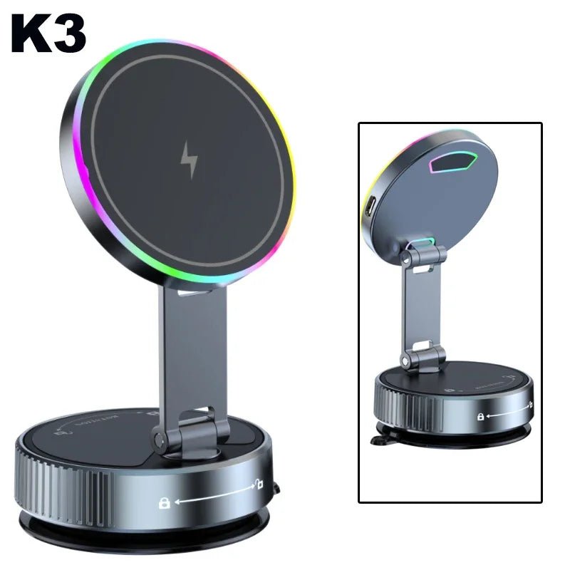 Support magnétique à ventouse pour voiture avec chargeur sans fil, support de téléphone rotatif à 360 degrés, réglable et pliable pour smartphones - Golden High-Tech