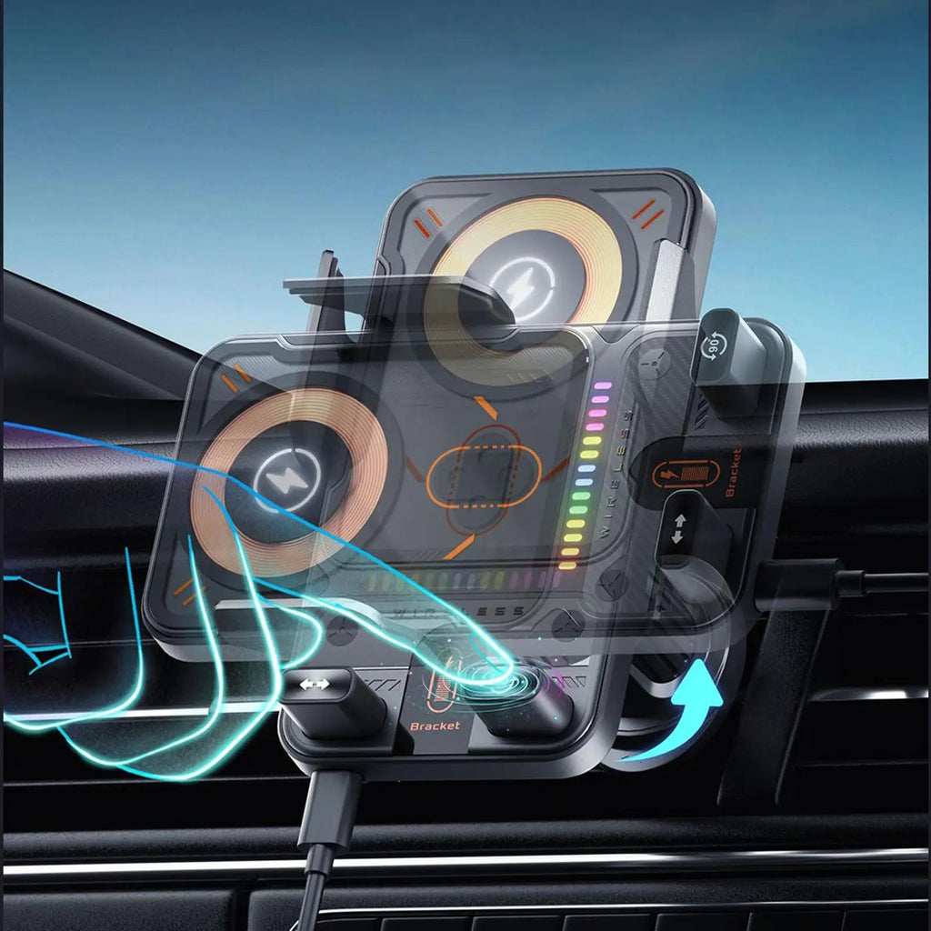 Wireless Phone Charger for Car 15W Fast Charging Air Vent Cradles Auto Clamping Phone Holders for Music Control Video Streaming - Golden High-Tech