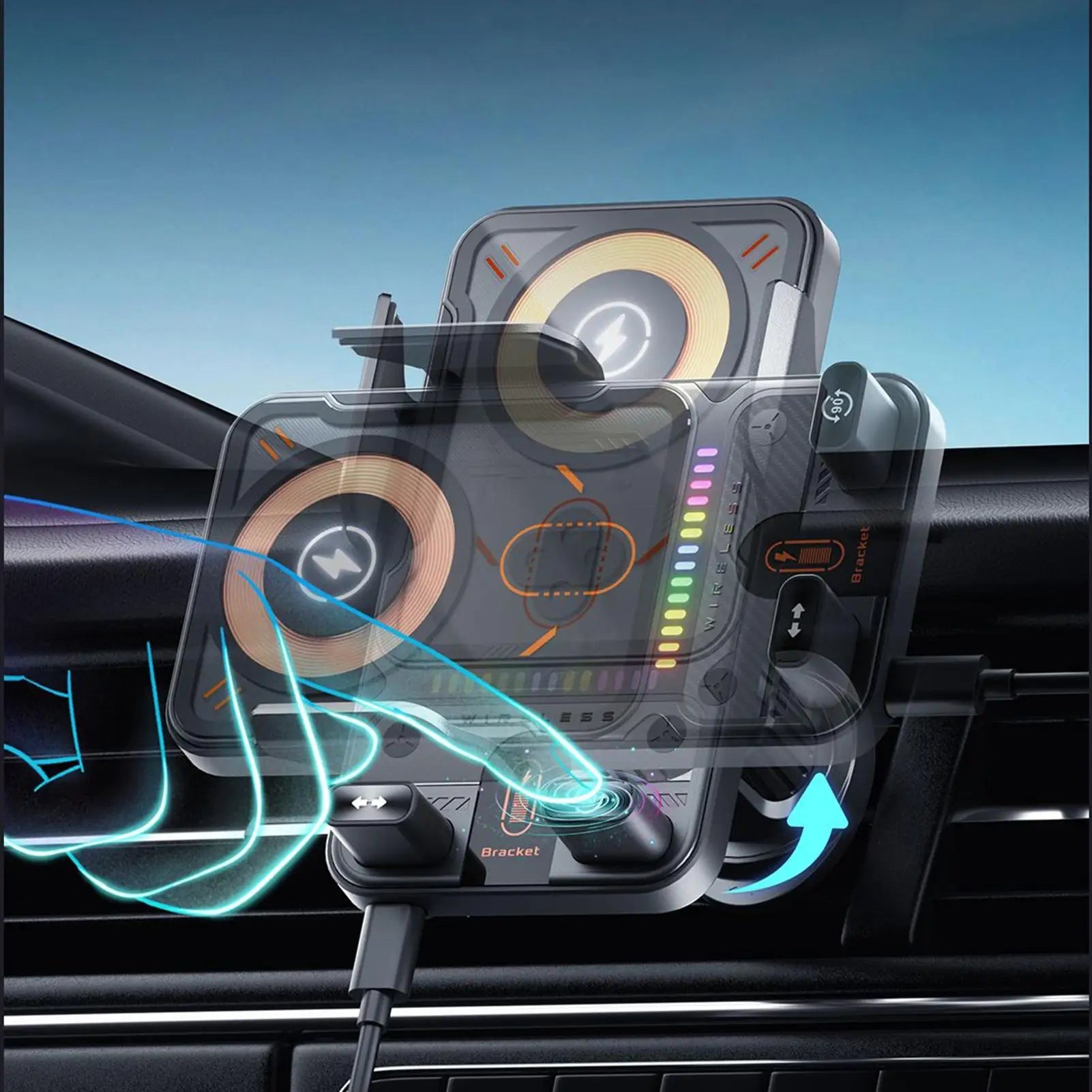 Wireless Phone Charger for Car 15W Fast Charging Air Vent Cradles Auto Clamping Phone Holders for Music Control Video Streaming - Golden High-Tech