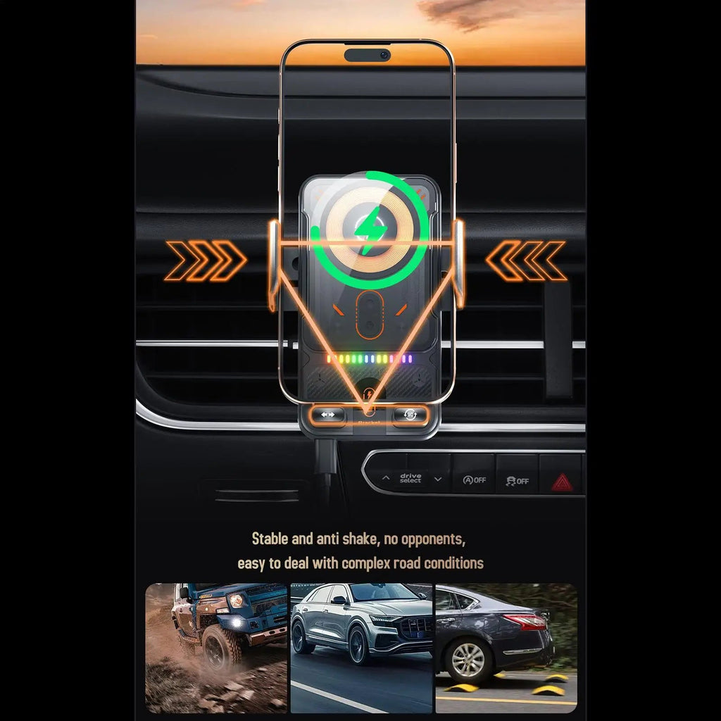 Wireless Phone Charger for Car 15W Fast Charging Air Vent Cradles Auto Clamping Phone Holders for Music Control Video Streaming - Golden High-Tech